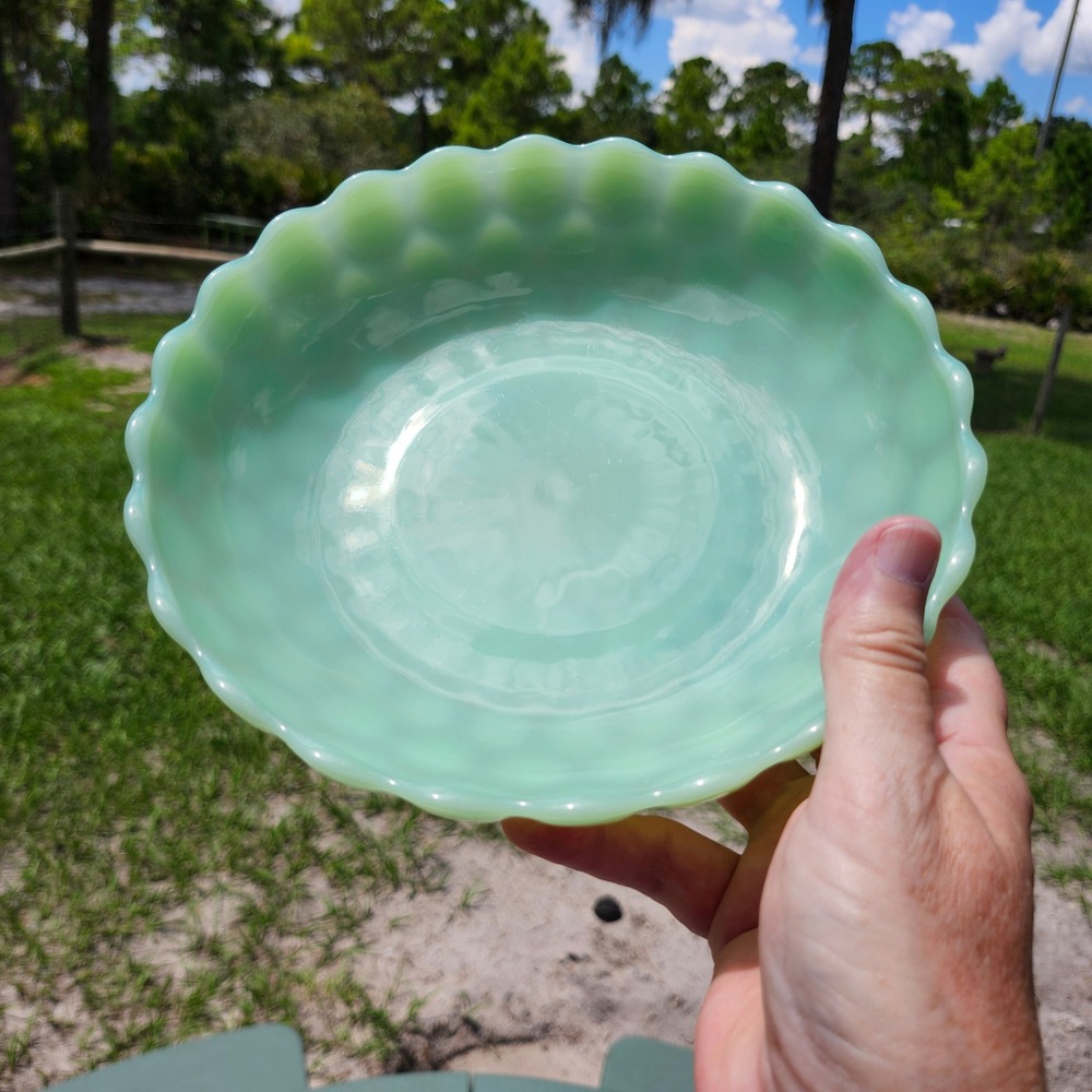 VTG Fire King Jadeite Bubble Serving Bowl 8.5" Anchor Hocking Green Glass MCM
